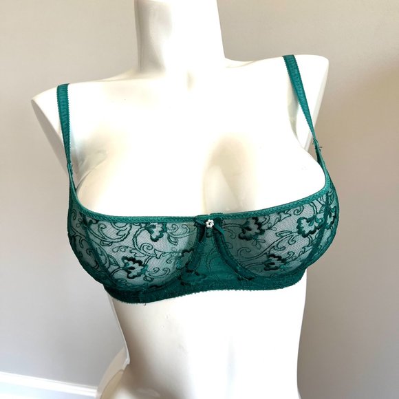 Sale! Vintage Balcony Bra Authentic 80's Green Lace bra by LE MYSTÈRE - Picture 3 of 14